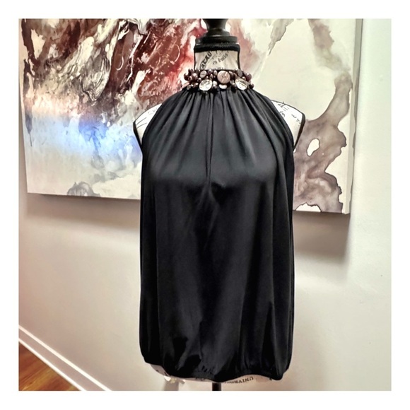 Vasarri Women’s Blouse w/ Unique ‘Stone’ Neckline. Black, Brown. Size 2 - Picture 10 of 11